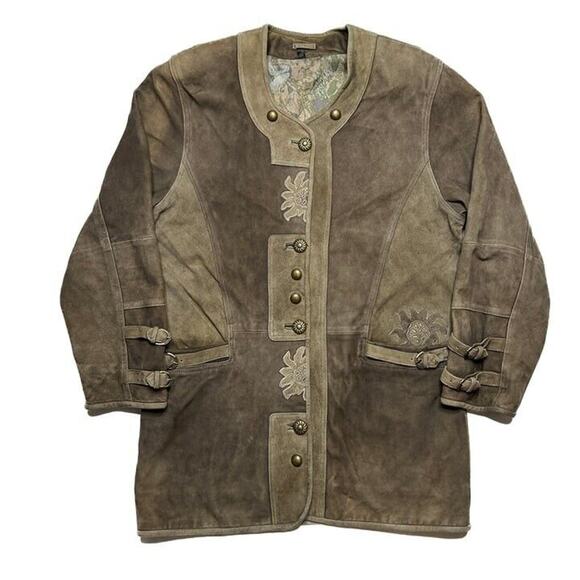 Vintage German Suede Floral Jacket Women's 38 Patchwork Long Sleeve Boho Retro - Picture 1 of 12